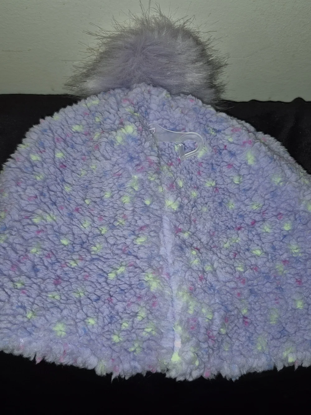 Justice Lavender Sherpa Beanie with Multicolor Speckles & Faux Fur Pom